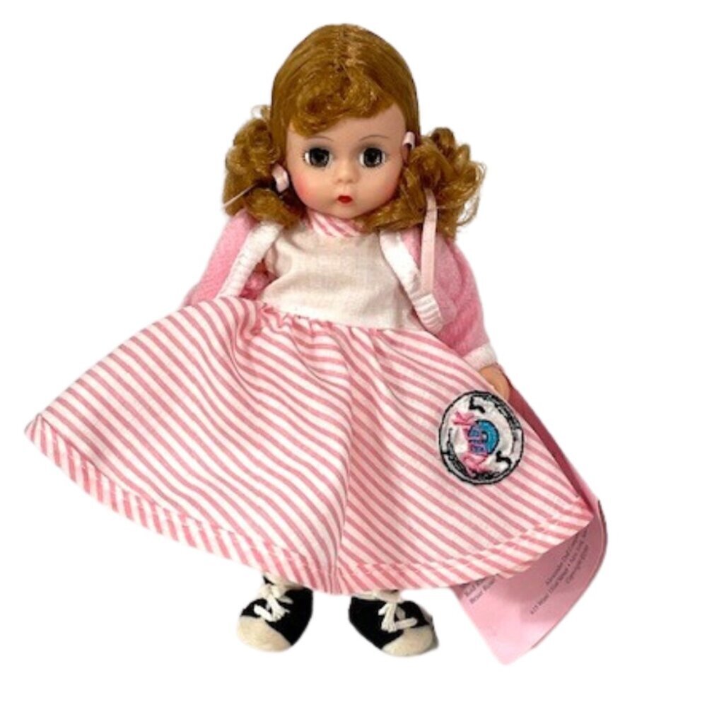 Madame Alexander restrung 8"  Peppermint Twist doll with stand.